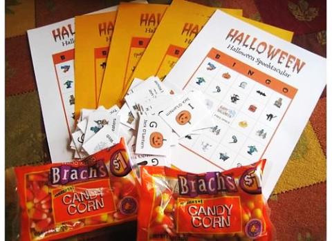 halloween bingo cards with candy corn markers