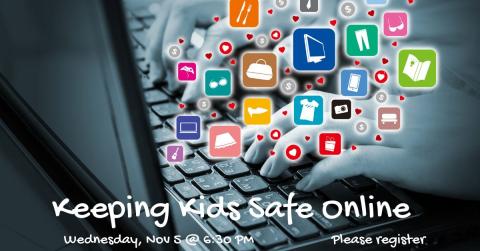 image of hands at a laptop with icons depicting all the types of things to do online