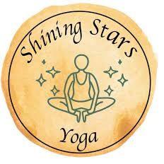 Logo for Shining Stars Yoga with stars and a person sitting in lotus position