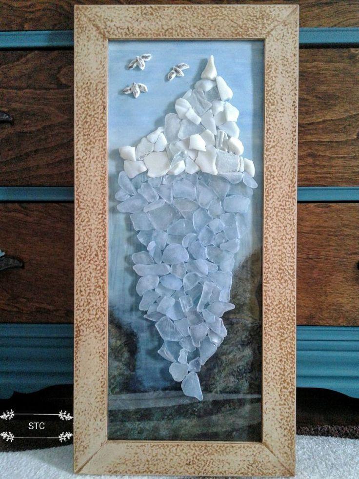framed image of an iceberg made from seaglass