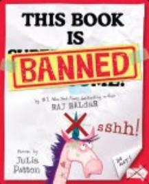 cover of book with a unicorn entitles this book is banned