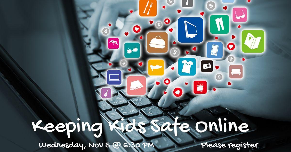 image of hands at a laptop with icons depicting all the types of things to do online